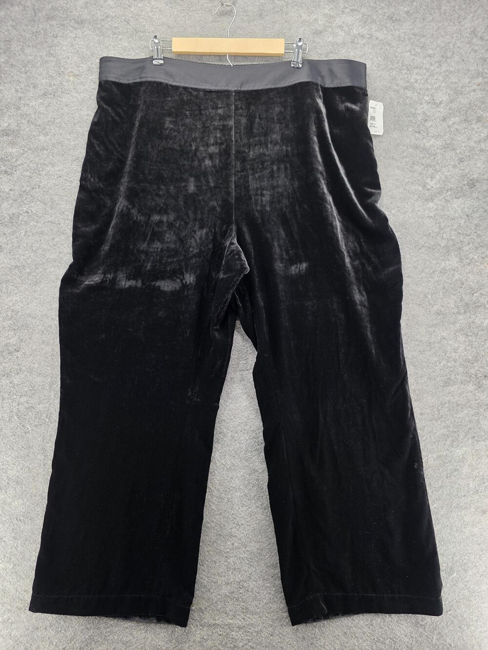 Good American Pants Womens 6 Black Velvet Wide Leg Pull On Elastic Waist Dressy